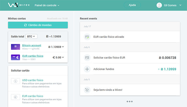 Conta Bitcoin no site Wirex