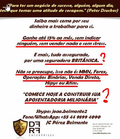 Recrutador desesperado para recrutar novas vítimas e ganhar 10% de comissão do depósito