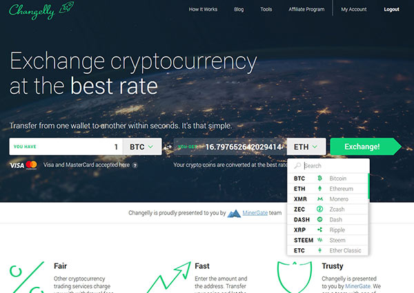 Site Changelly para Exchange de Criptomoedas