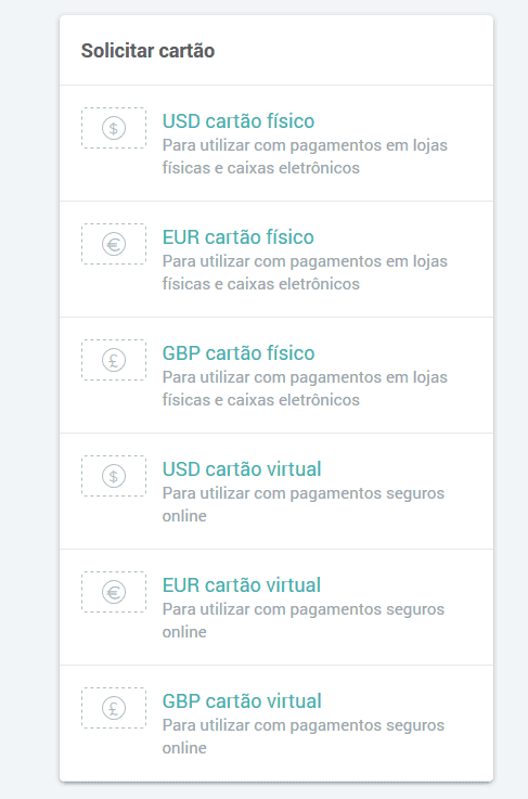 Pedir cartão de débito Wirex