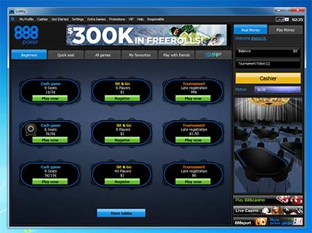 Lobby do Software 888poker - Mesas de Jogo