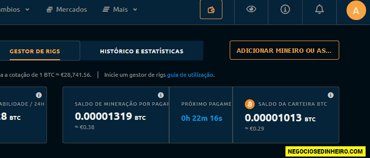 Adicionar mineiro na NiceHash