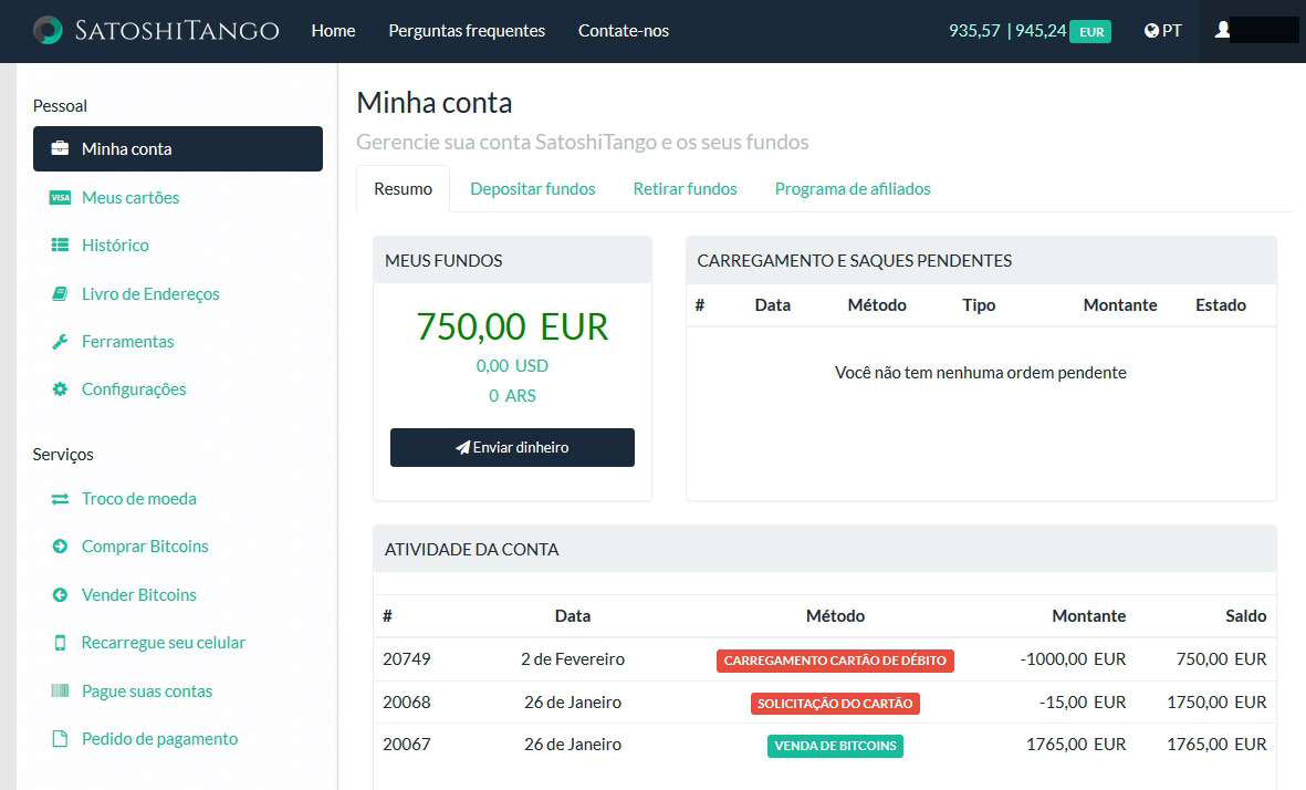 Conta utilizador SatoshiTango