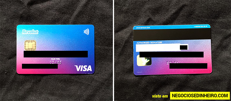 Frente e verso do cartão de débito Revolut