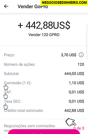 Comissões na app Revolut Trading