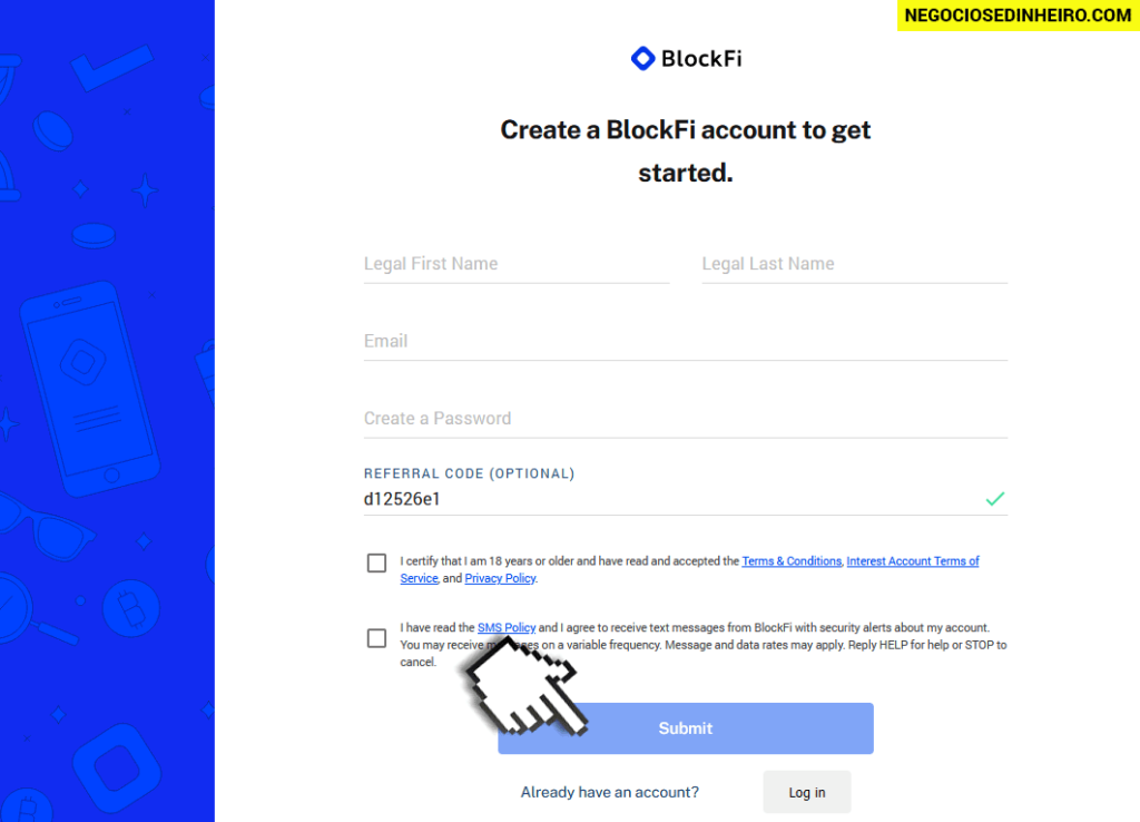 Como abrir conta BlockFi
