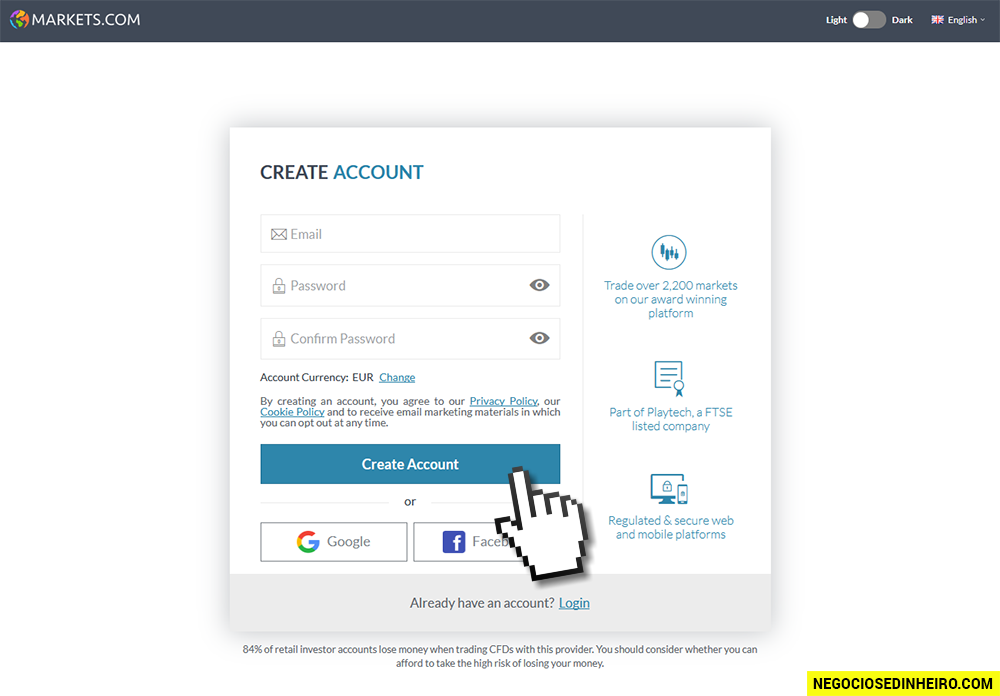 Como abrir conta na Markets.com