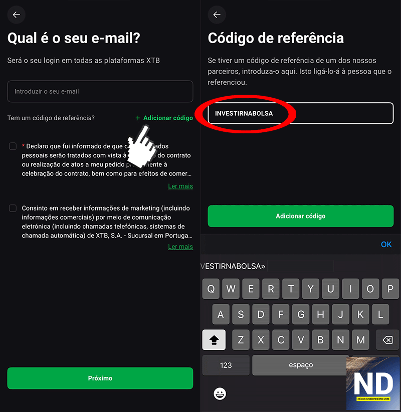 Como adicionar código XTB