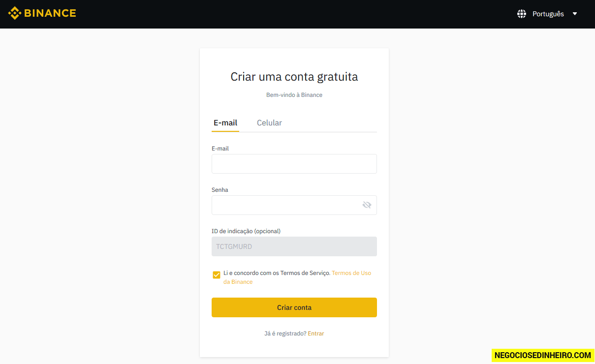 Como criar conta na Binance