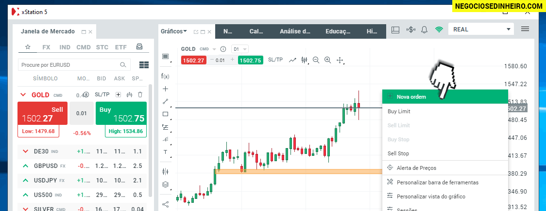 Como Negociar Ouro na corretora XTB