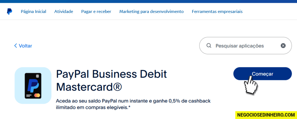 Como pedir Cartão Paypal Business