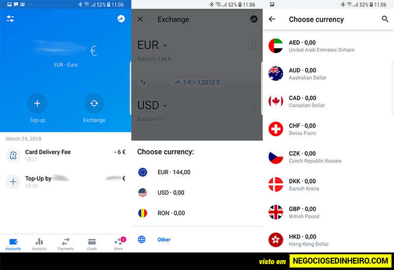 Como trocar de divisa o saldo Revolut