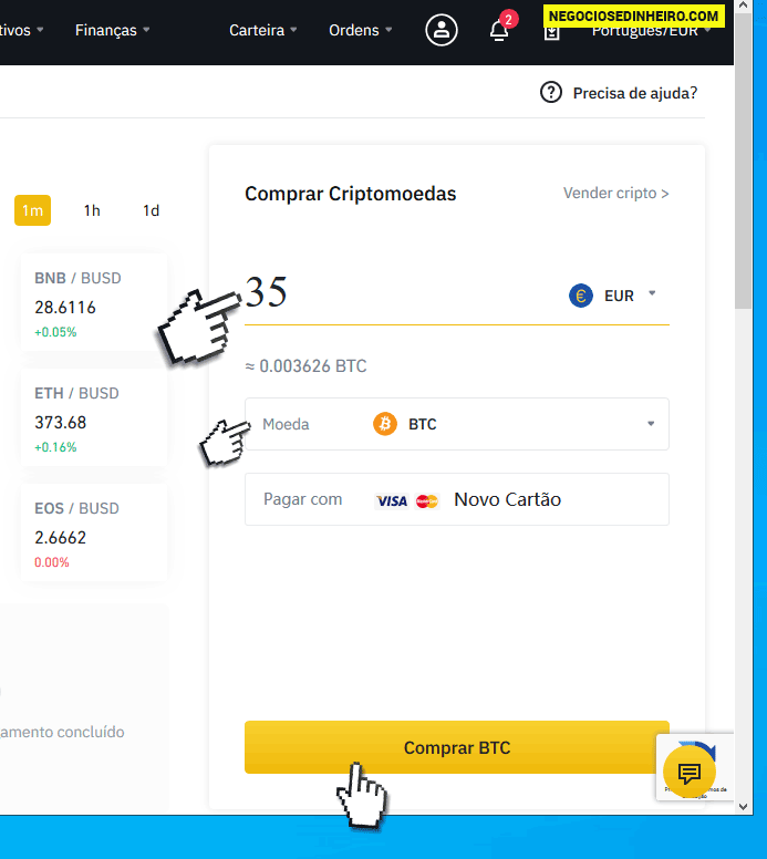 Como comprar Criptomoedas na Binance