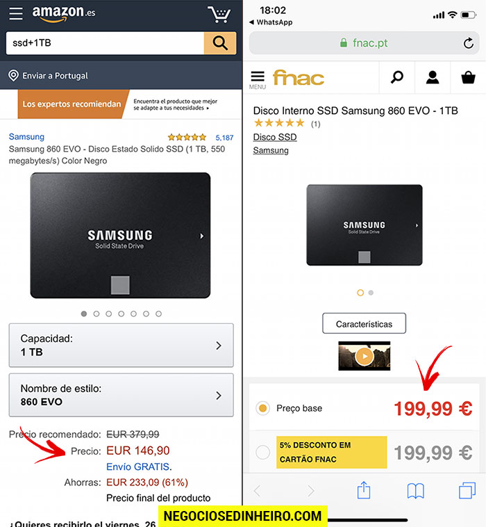 Diferenças de preço entre a Amazon Espanha e a FNAC