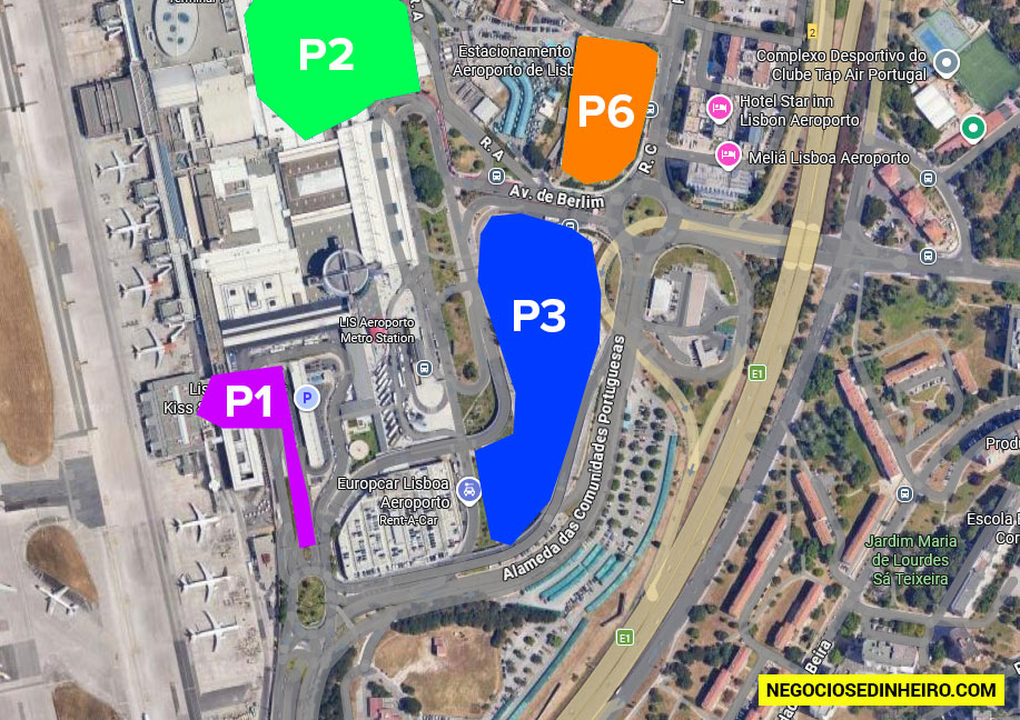 Localização dos Estacionamentos do Aeroporto de Lisboa