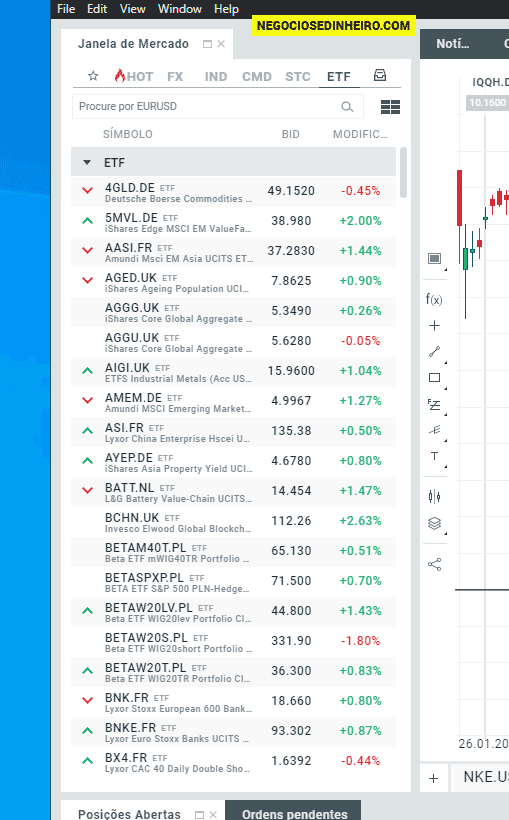 ETFs disponíveis na XTB