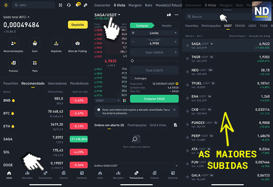 Maiores subidas na app Binance - As criptomoedas para day trading