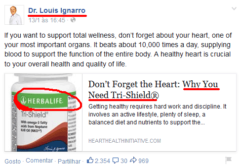 Dr. Louis Ignarro recomenda produtos extremamente caros da Herbalife, sobretudo à comunidade Latina