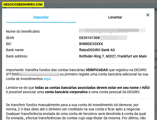 Método depósito na DEGIRO