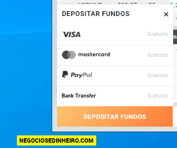 Métodos de depósito disponíveis na XTB