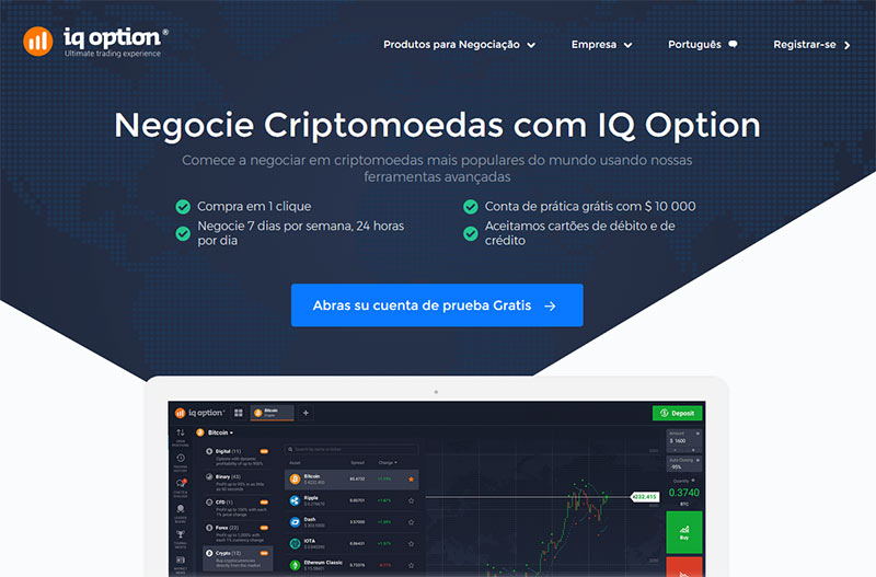 Negociar criptomoedas no site IQOPTION