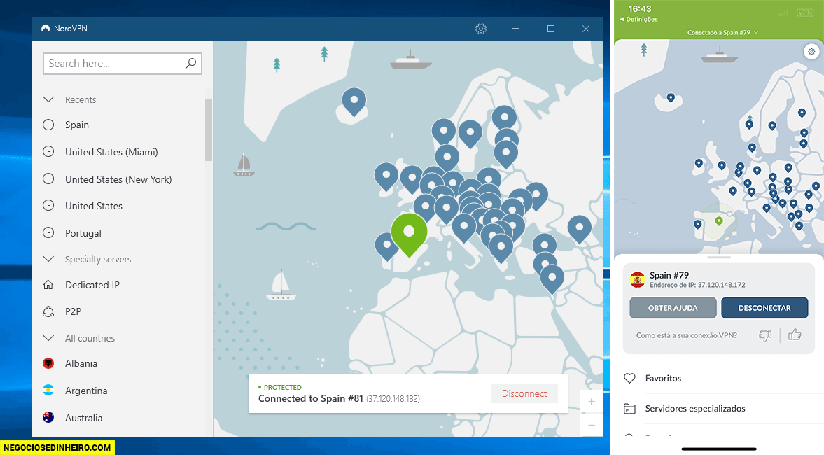 NordVPN no Windows e iPhone