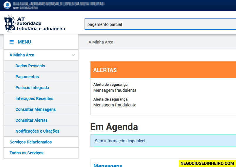 Pedir pagamento parcial de Pagamento por Conta