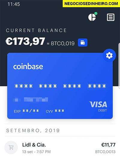 Pagamentos com a app Coinbase Card
