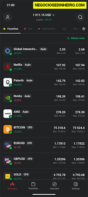 Plataforma mobile XTB para Android e iPhone