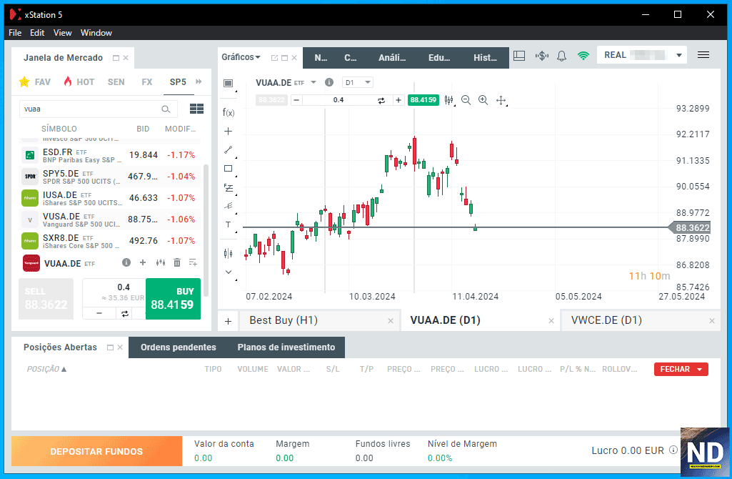 Plataforma de negociação da corretora XTB