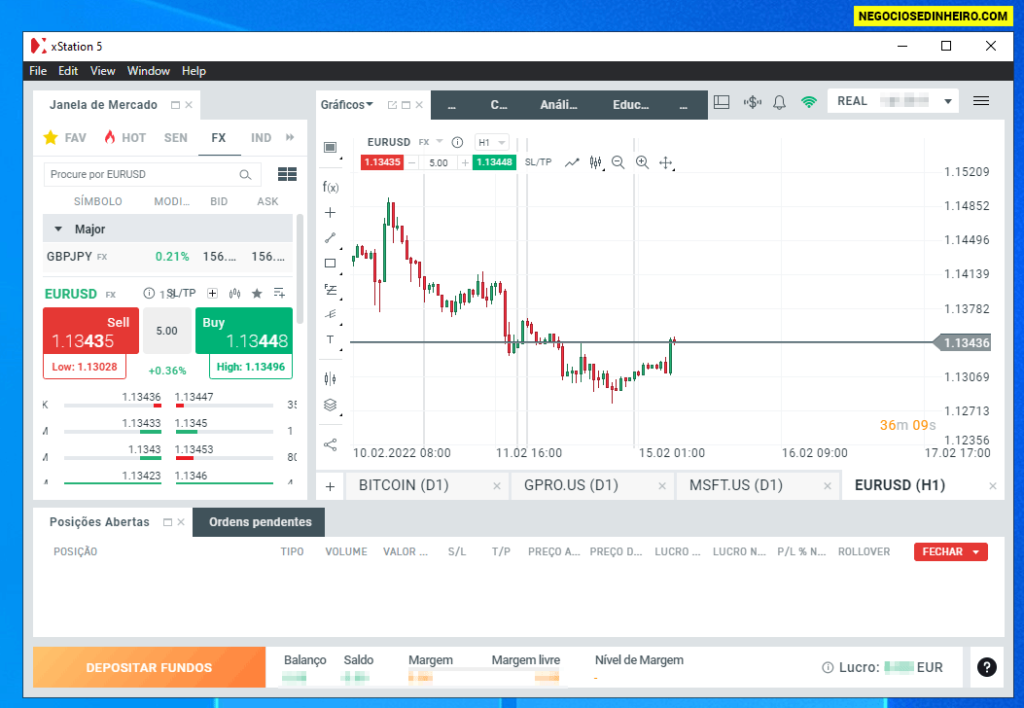 Plataforma de trading da corretora XTB