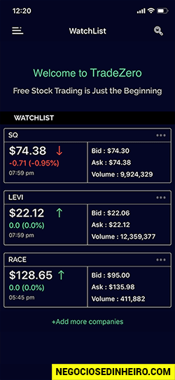 Plataforma ZeroMobile da corretora Tradezero