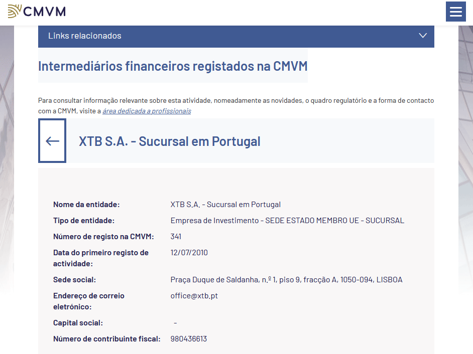 Registo XTB na CMVM