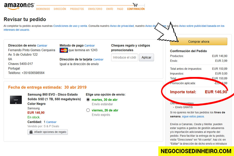 Site da Amazon Espanha