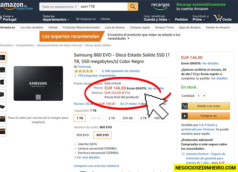 Site da Amazon Espanha