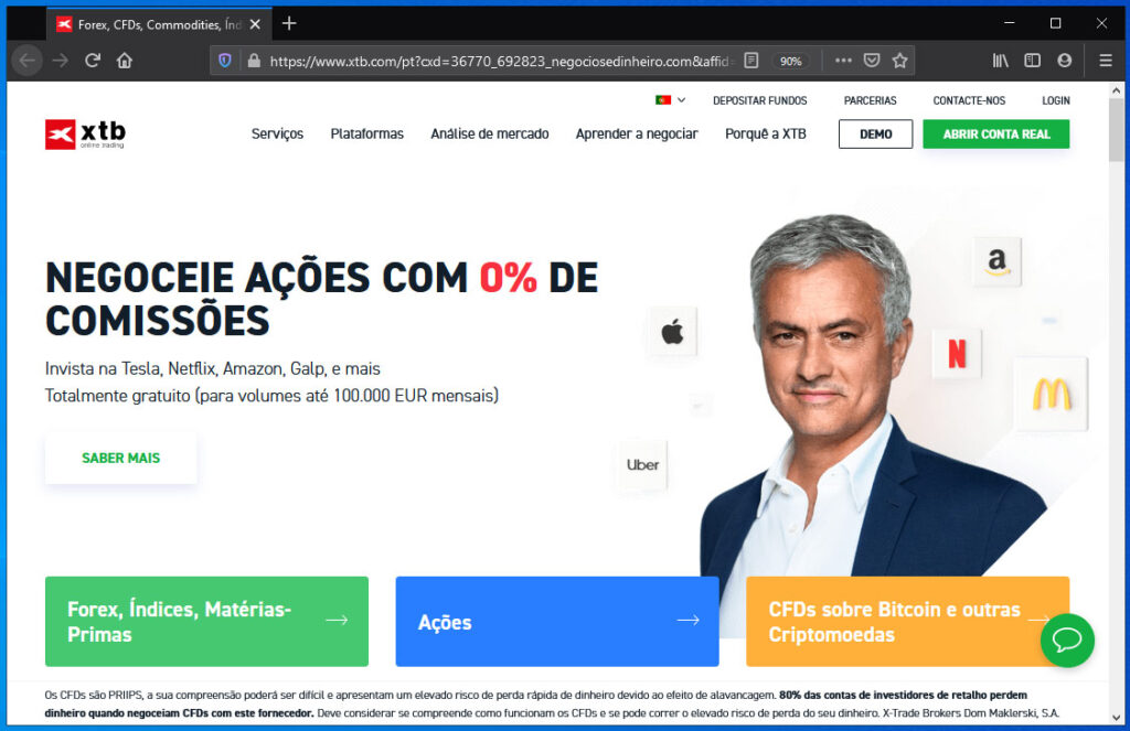 Site da corretora XTB