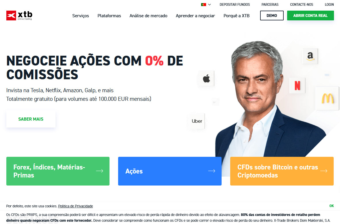 Site da corretora XTB