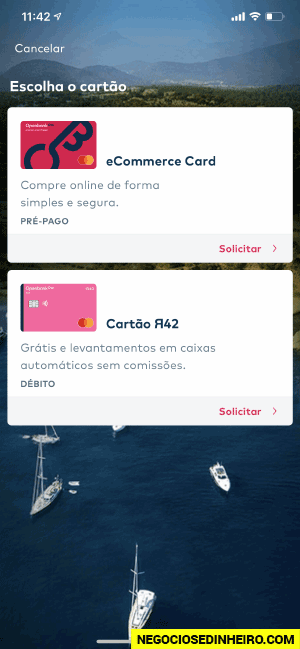 Tipos de cartões de débito do Openbank